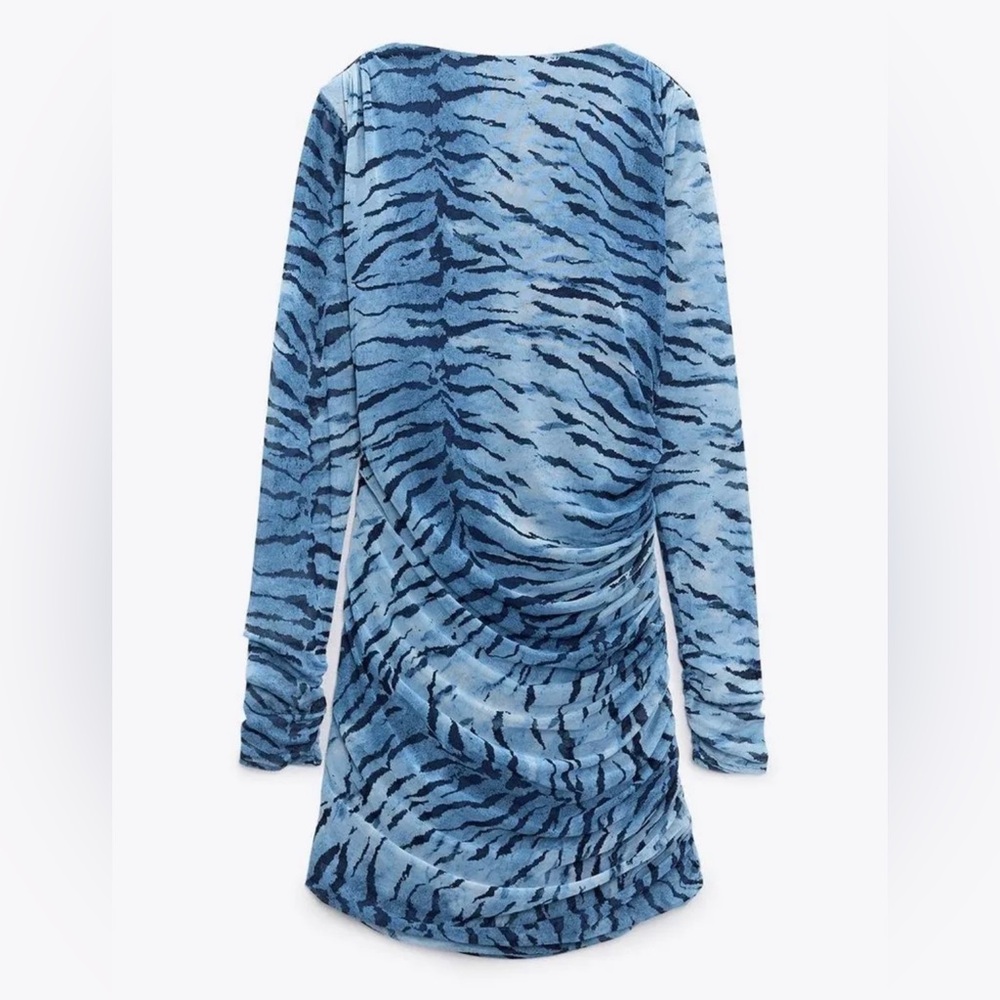 Zara Blue Tiger Print Long Sleeve Dress